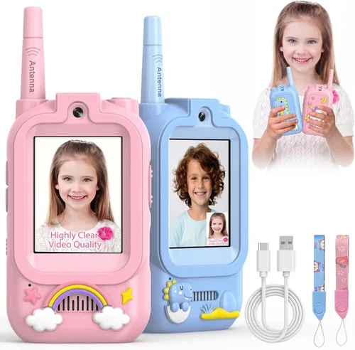 Vista 9 de Walkie Talkies para niños, paquete de 2, radios bidireccionales recargables de largo alcance, juguetes para niños y niñas de 3 a 5 años, aventura al