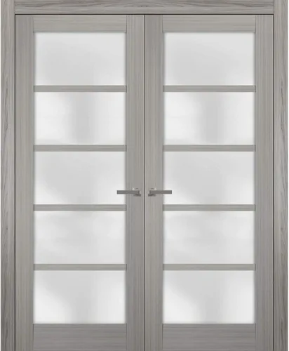 Vista 7 de Puertas dobles francesas macizas de vidrio esmerilado de 36 x 80 pulgadas Quadro 4002 ceniza de chocolate Marcos de panel sólido de madera