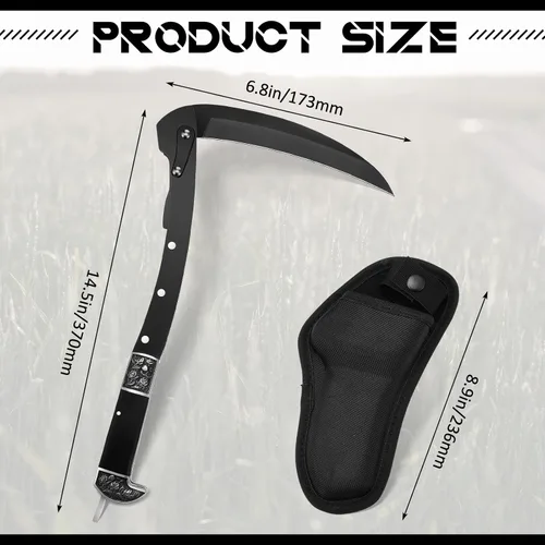 Vista 2 de WILLBOND Herramienta de jardín plegable de hoz negra afilada, cuchillo de mano de hierba de seguridad portátil con funda mango de madera, 2