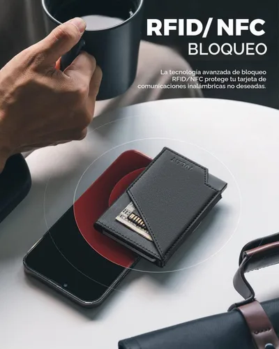 Vista 3 de VULKIT Cartera de tarjetas desplegable con bloqueo RFID, funda delgada de aluminio para tarjetas bancarias con bolsillo para dinero de negocios