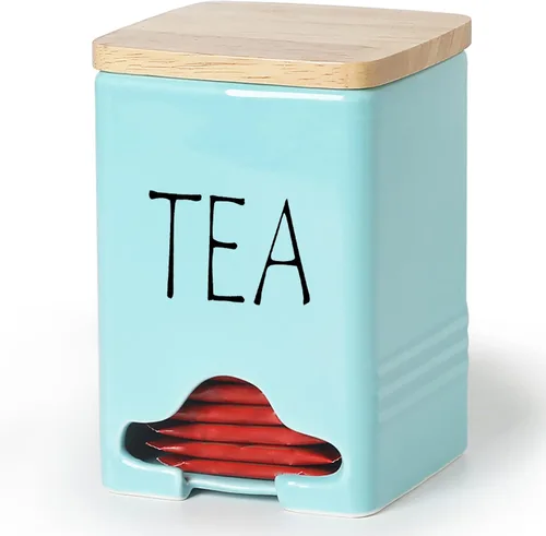 Vista 9 de Organizador de almacenamiento de bolsas de té de cerámica con tapa (azul marino)