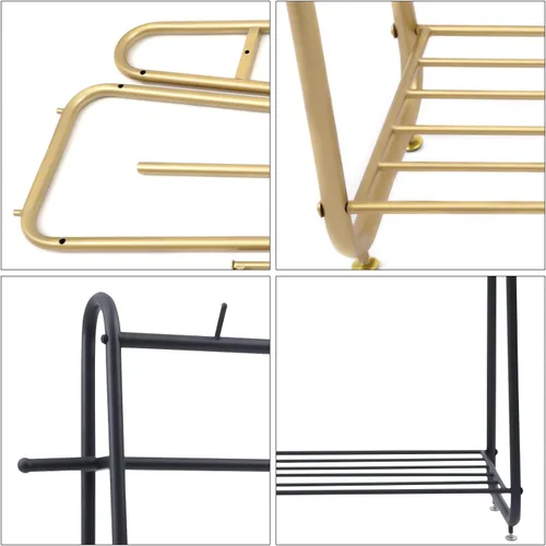 Vista 7 de Perchero de ropa resistente para dormitorio, sala de estar, perchero independiente de acero de estilo moderno con estantes, armario, color negro