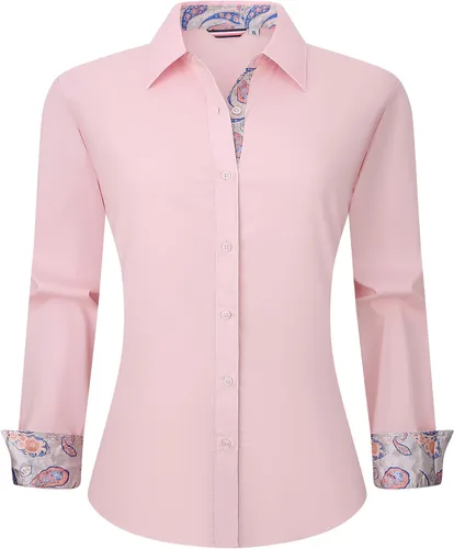 Vista 13 de WARHORSEE Blusas de vestir de manga larga con botones de algodón para mujer, blusas de trabajo elegantes de fácil cuidado, blusas casuales