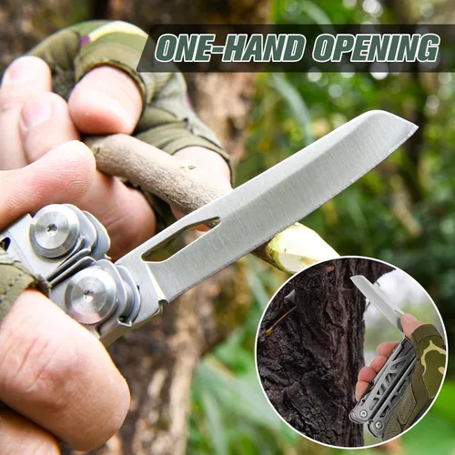 Vista 3 de FLYHOMES Cuchillo de bolsillo multiherramienta, alicates multiherramienta 16 en 1 con bloqueo de seguridad, tijeras, destornillador y sierra