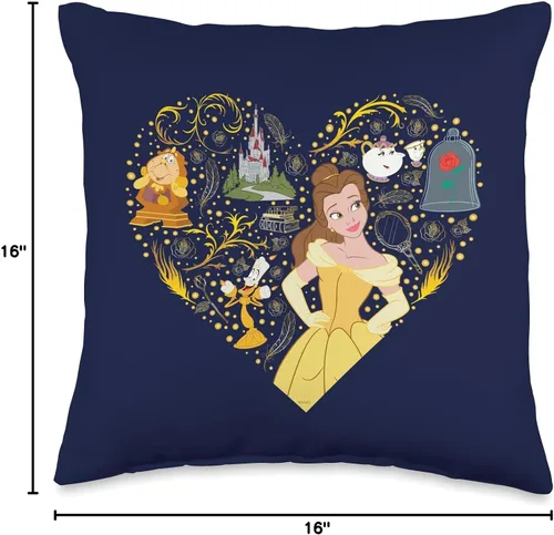 Vista 4 de Disney Princess Belle - Almohada de corazón encantado, 16 x 16 pulgadas, multicolor
