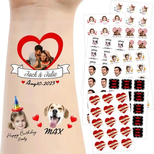 Vista 24 de Tatuajes temporales personalizados para la cara, tatuajes faciales personalizados con nombre de foto, logotipo, texto, calcomanía de tatuaje falsa