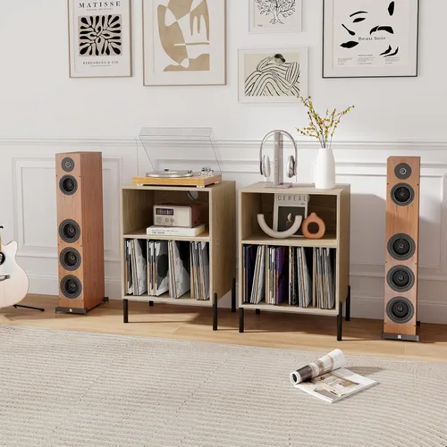 Vista 9 de Giantex - Soporte para tocadiscos con estación de carga, mesa para tocadiscos con gabinete de almacenamiento, estante para tocadiscos con patas