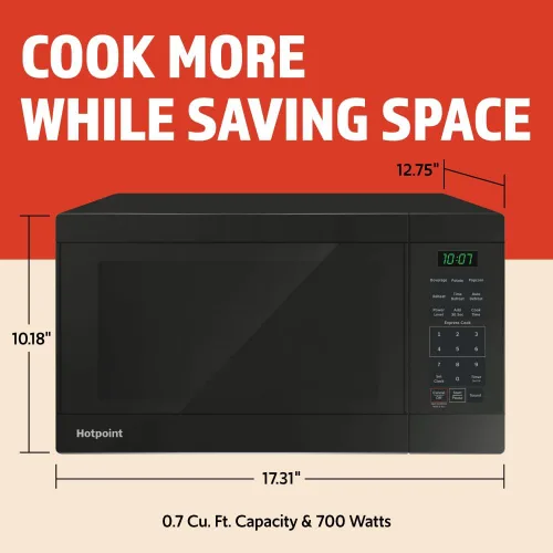Vista 2 de Hotpoint RES1072DTBB Horno microondas de 0.7 pies cúbicos de capacidad, color negro