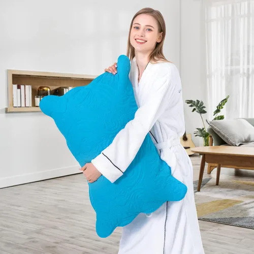 Vista 6 de BOSOWOS Juego de 2 fundas de almohada acolchadas de microfibra decorativas, fundas de almohada suaves y transpirables con cierre de sobre