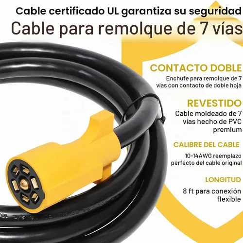 Vista 9 de MECMO Cable de Enchufe de Remolque de Servicio Pesado de 7 Pines con Conector de Clavijas Dobles de 8 Pies, Arnés de Cableado Lateral de Remolque
