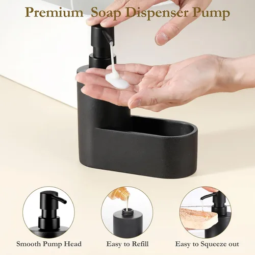 Vista 3 de Dispensador de Jabón para Platos Shinowa con Soporte para Esponja, Bomba de Jabón para Cocina Recargable, Dispensador de Jabón de Superficie 2 en 1