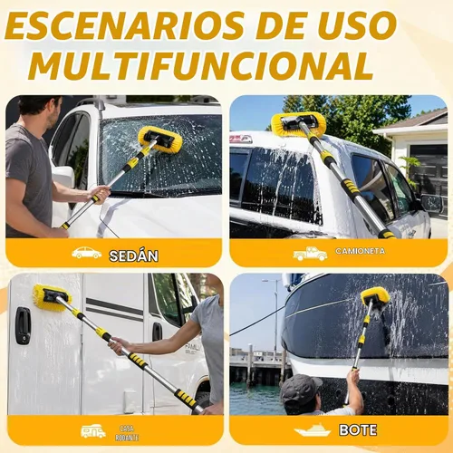 Vista 4 de SISUPASSIE Cepillo de lavado de auto, cepillo telescópico de lavado de autos de 12 pies con mango largo, cepillo de limpieza de coche de cerdas