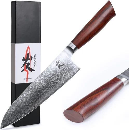 Vista 10 de SAMCOOK Cuchillo Kiritsuke de chef - Cuchillo profesional de 8 pulgadas de damasco afilado - Cuchillo de cocina Gyuto de acero inoxidable VG-10
