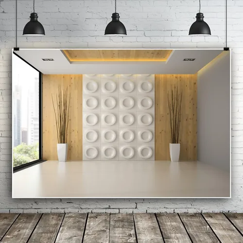 Vista 3 de Telón de fondo de oficina de 5 x 3 pies para ventana francesa, sala de negocios, lugar de trabajo, escenario de pantalla para grabación de video