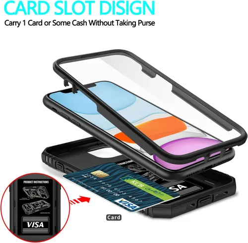 Vista 4 de Funda para iPhone 11, funda para iPhone 11 con 3 protectores de pantalla de vidrio templado, soporte de anillo integrado + cubierta de cámara