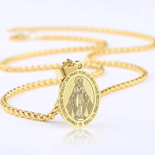 Vista 5 de RS Collar de Virgen María para hombre medalla milagrosa de acero inoxidable colgante de María de la Virgen medallón de María dije de Santa María