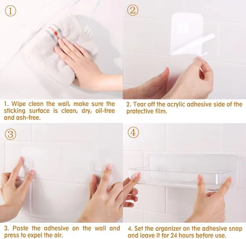 Vista 5 de Organizador de plástico para montaje en pared, organizador de caja de almacenamiento adhesiva transparente, sin perforaciones, colgar
