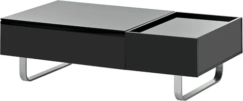 Vista 3 de LUMISOL Mesa de centro de alto brillo con mesa elevada, mesa de cóctel con patas de marco de metal para sala de estar, color negro
