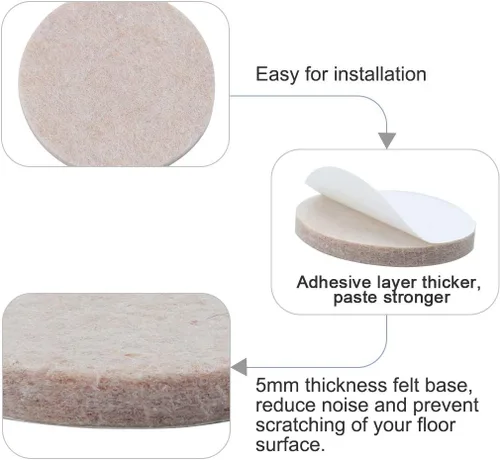 Vista 4 de uxcell 50 almohadillas redondas para muebles, 1 1/4 pulgadas, autoadhesivas, antideslizantes, antiarañazos, fieltro, protector de pisos, beige