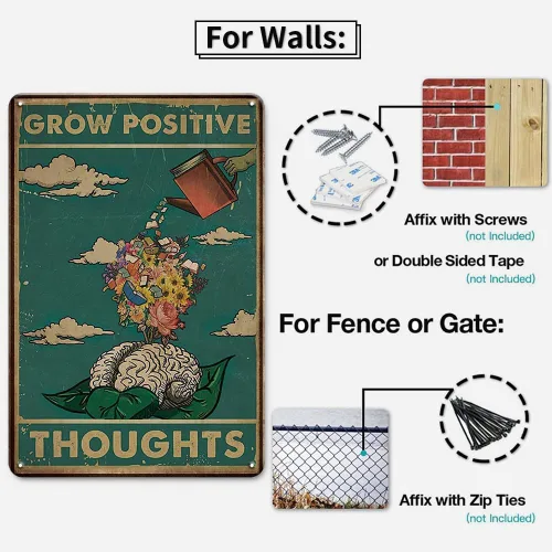 Vista 6 de Póster de metal de pared vintage crece pensamientos positivos Póster vintage