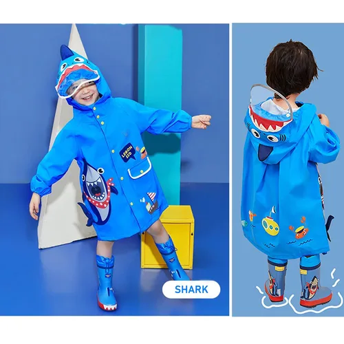 Vista 4 de Chubasquero para niños y niñas, poncho de lluvia Waterpoof, chaqueta de lluvia para niños, ropa impermeable de dibujos animados de 3 a 4 años