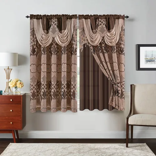 Vista 29 de Petrichor Cortinas de gasa jacquard transparente borgoña (54 pulgadas de ancho x 63 pulgadas de largo), 2 paneles con cenefa adjunta, diseño floral
