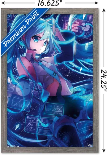 Vista 3 de Trends International Hatsune Miku - Póster de pared con pantallas, 14.725 x 22.375 pulgadas, versión enmarcada de madera de granero