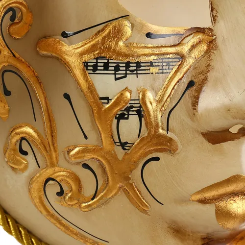 Vista 3 de Máscara de bufón veneciano para mascarada, máscara de música Mardi Gras para pared, colección de arte decorativo Dorado