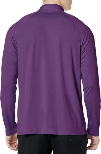 Vista 2 de Men's UPF 50+ Rash Guard 1/4 Zip Stand Collar Swim Shirt Long Sleeve Berry Conservar