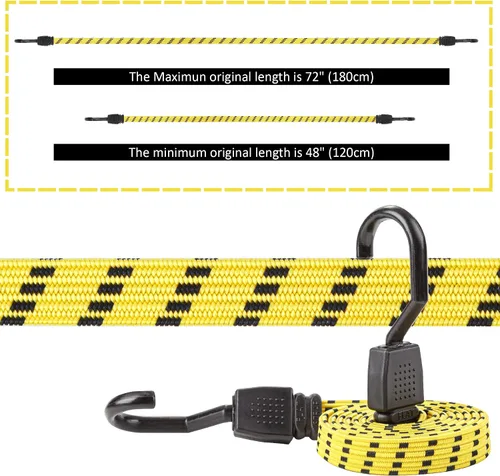 Vista 4 de Cartman Ultra 48" negro/amarillo cuerda plana de bungee, 4pk x 48" Rubber Straps Extend from 4 to 10 ft, Spread Pressure Across Cargo and Use