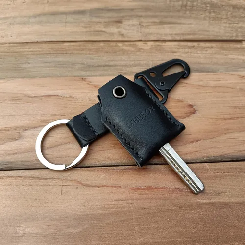 Vista 6 de handmade Keychain leather Protective Key Case Cover key fob protector Key Holder Small Home Storage Bag Key Ring Pouch (Small-black)