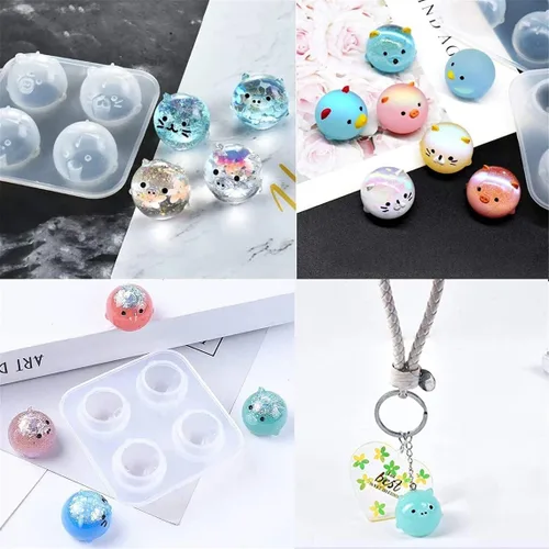 Vista 8 de 2 moldes de resina de silicona para llavero de joyería, collar colgante, lindos orbes de animales, lechón, pollo, oso, moldes de fundición