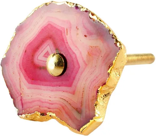Vista 2 de Indian Shelf Paquete de 2 pomos asimétricos de mármol de lujo rosa para cajones para gabinetes de cocina, tiradores decorativos de piedra, tiradores