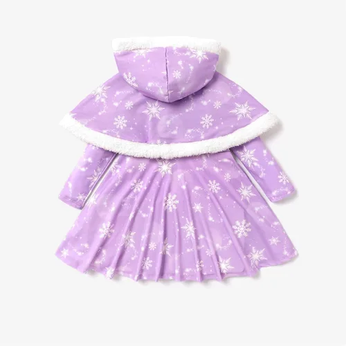 Vista 2 de Disney Princess - Conjunto de vestido de manga larga con estampado de personajes y capucha con estampado de copos de nieve