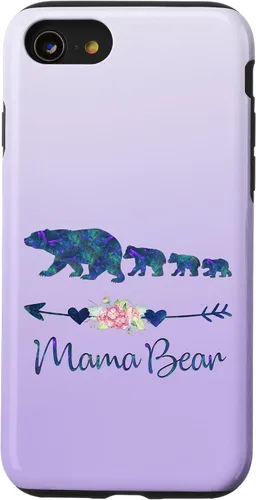 Vista 18 de Teal Blue Purple Floral Mama Bear Three Cubs Silver Purple Case for iPhone 17