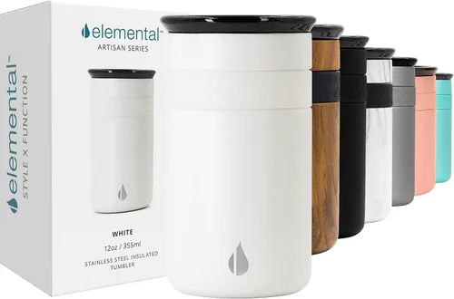 Vista 22 de Elemental Artisan Vaso Térmico Aislado, Taza de Viaje para Café de Triple Pared, Vaso Térmico de Café Reutilizable de Acero Inoxidable con Tapa