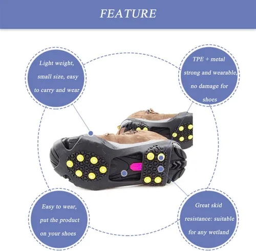 Vista 2 de HoFire Ice Cleats, Ice Grips Traction Cleats Grippers Non-Slip Over ShoeBoot Rubber Spikes Crampons Anti Easy Slip 10 Steel Studs Crampons Slip-on