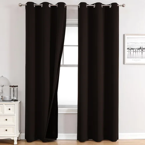 Vista 85 de ChrisDowa Cortinas 100% opacas de 63 pulgadas de largo para dormitorio con forro negro, 2 capas gruesas totalmente opacas con aislamiento térmico