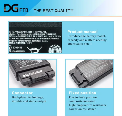 Vista 2 de DGFTB FZ-VZSU1HU - Batería de repuesto para portátil PANASONIC TOUGHBOOK Serie 55 FZ-55 Mk1 Mk2 PN 3INR19/66-2 mayor capacidad (10.8V 68Wh/6300mAh)