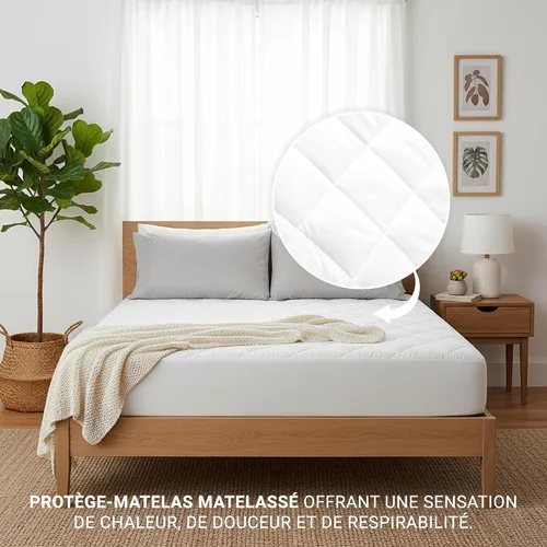 Vista 2 de Protector de colchón acolchado, impermeable y adaptable con cintura elástica, transpirable y resistente a los líquidos, protector de colchón