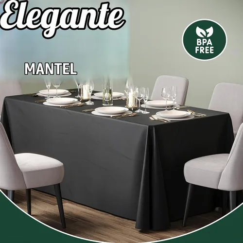 Vista 3 de Paquete de 6 manteles rectangulares desechables de plástico color negro, 70 x 120 pulgadas, para fiestas, mantel rectangular, manteles desechables