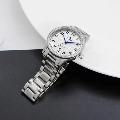 Vista 8 de BUREI Reloj de cuarzo para hombre con números arábigos simples y correa de acero inoxidable