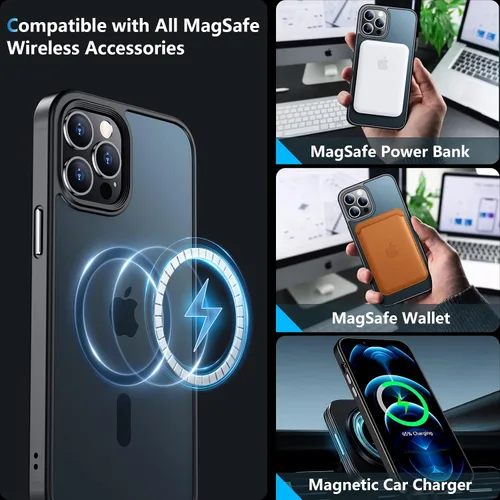 Vista 2 de Funda magnética para iPhone 12 Pro Max, [compatible con MagSafe] [2 protectores de pantalla de vidrio templado] [mate translúcido] Funda de grado