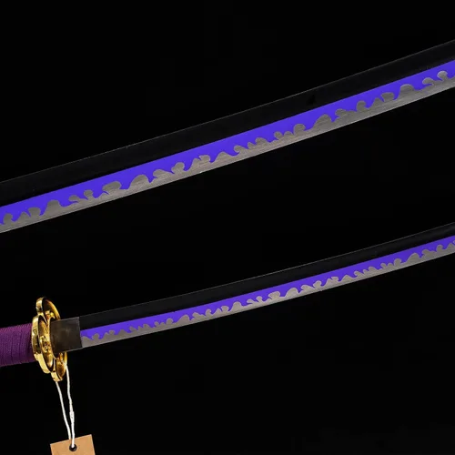 Vista 6 de Espada Púrpura Enma Zoro, espada Katana de acero rico en carbono 1095 de 41" de longitud, espadas Samurai de espiga completa, colección de armas