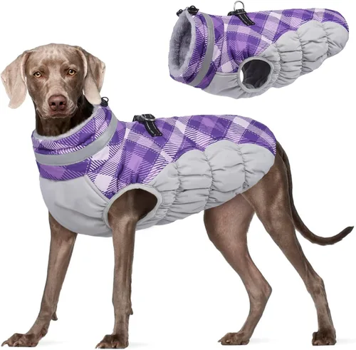 Vista 35 de Abrigo para perro, chaqueta cálida de invierno, acolchada, de vellón, chaleco reflectante con arnés, chaqueta de nieve impermeable con cremallera, a