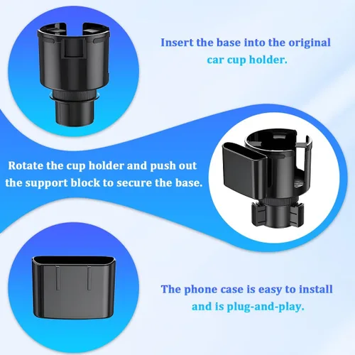 Vista 3 de Expansor de portavasos para automóvil, adaptador multifuncional 2 en 1 para vasos de bebidas con base ajustable, soporte para botella de agua