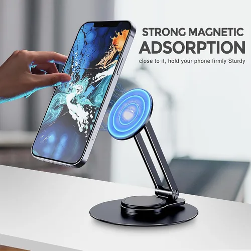 Vista 2 de CreaDream Soporte magnético para teléfono para escritorio, soporte de aluminio MagSafe para iPhone, plegable, ajustable, soporte para teléfono