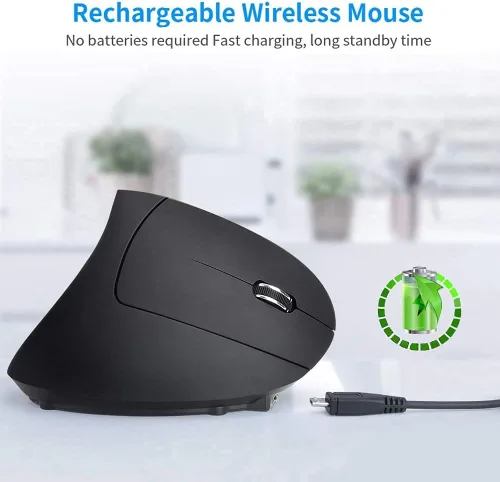 Vista 3 de shoplease Mouse vertical inalámbrico recargable, mouse óptico ergonómico inalámbrico de 2.4 G con 3 ajustables 80012001600 DPI, adecuado para manos