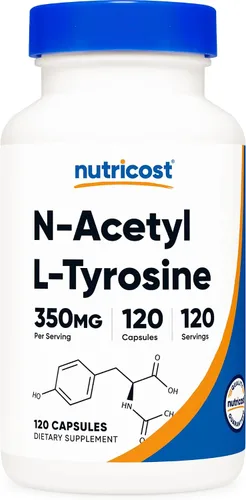 Vista 6 de Nutricost N-acetil L-tirosina (NALT) 350 mg, 120 cápsulas (3 botellas) - Sin gluten, sin OMG GMO-Free
