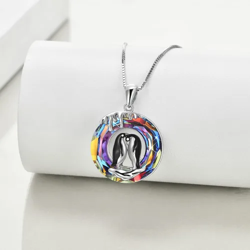 Vista 3 de LUHE Collar de cristal de plata de ley 925 con colgante de oso dragón y reina caballo y niñas, lobo, búho, fénix, gato y niña, regalo de joyería